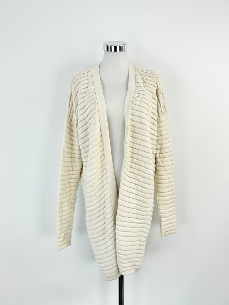 Hugo Boss Cream Rib Knit Long Silk & Cotton Blend Cardigan - AU10