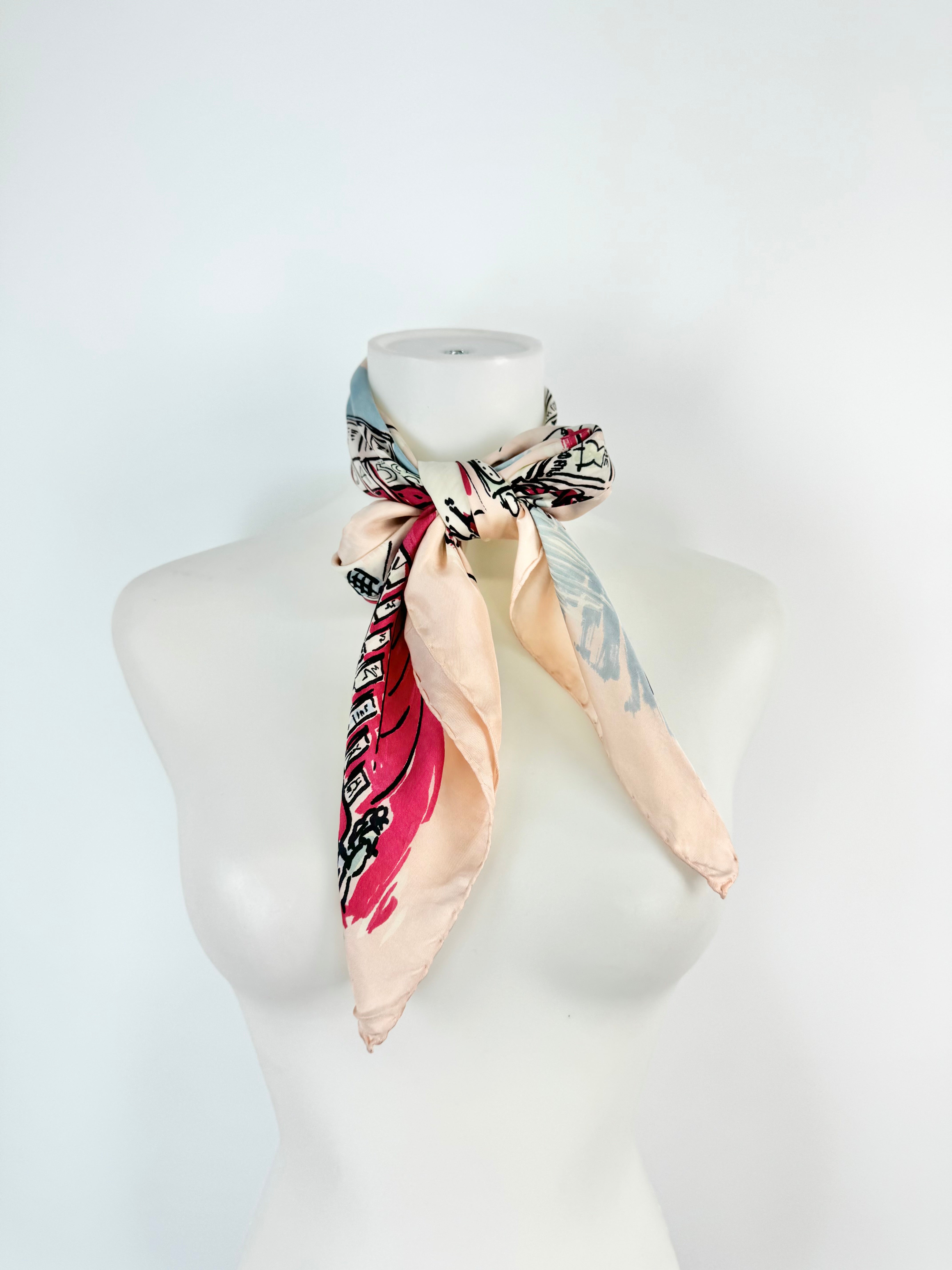 Vintage Jacqmar Pink London Sketchbook Silk Scarf