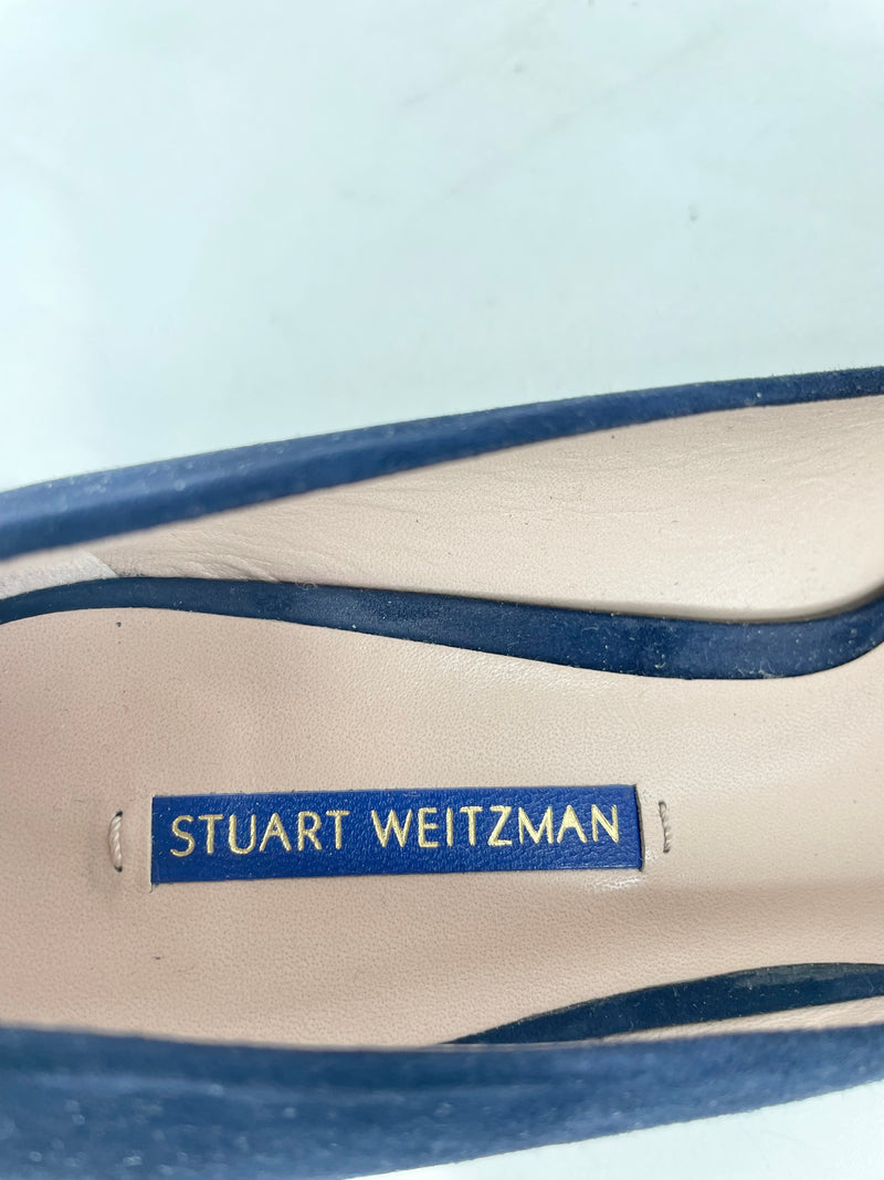 Stuart Weitzman Navy Blue Suede 'Mary Ann 60' Pumps - EU40.5