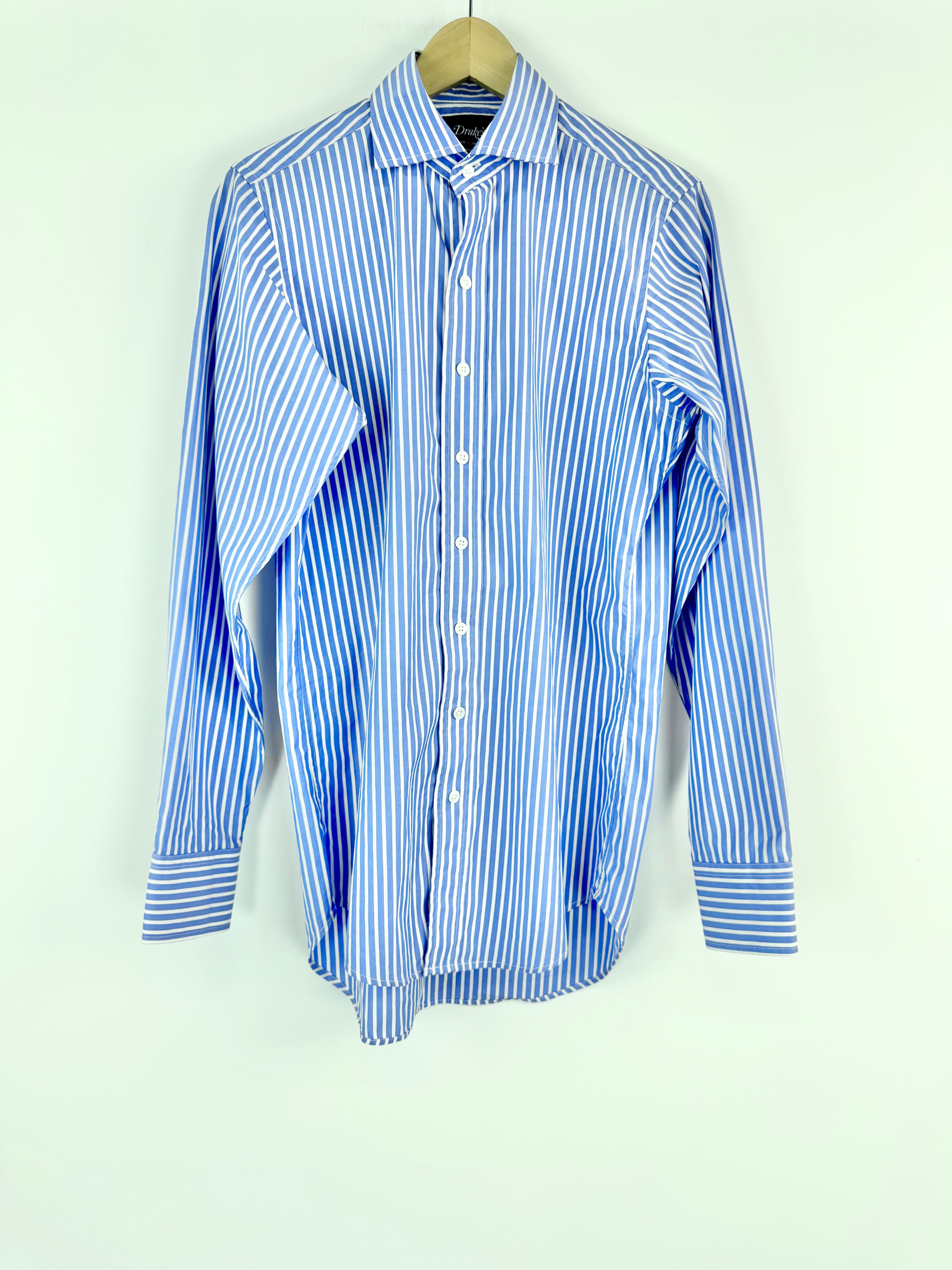 Drake's Blue and White Striped Shirt - 15/38