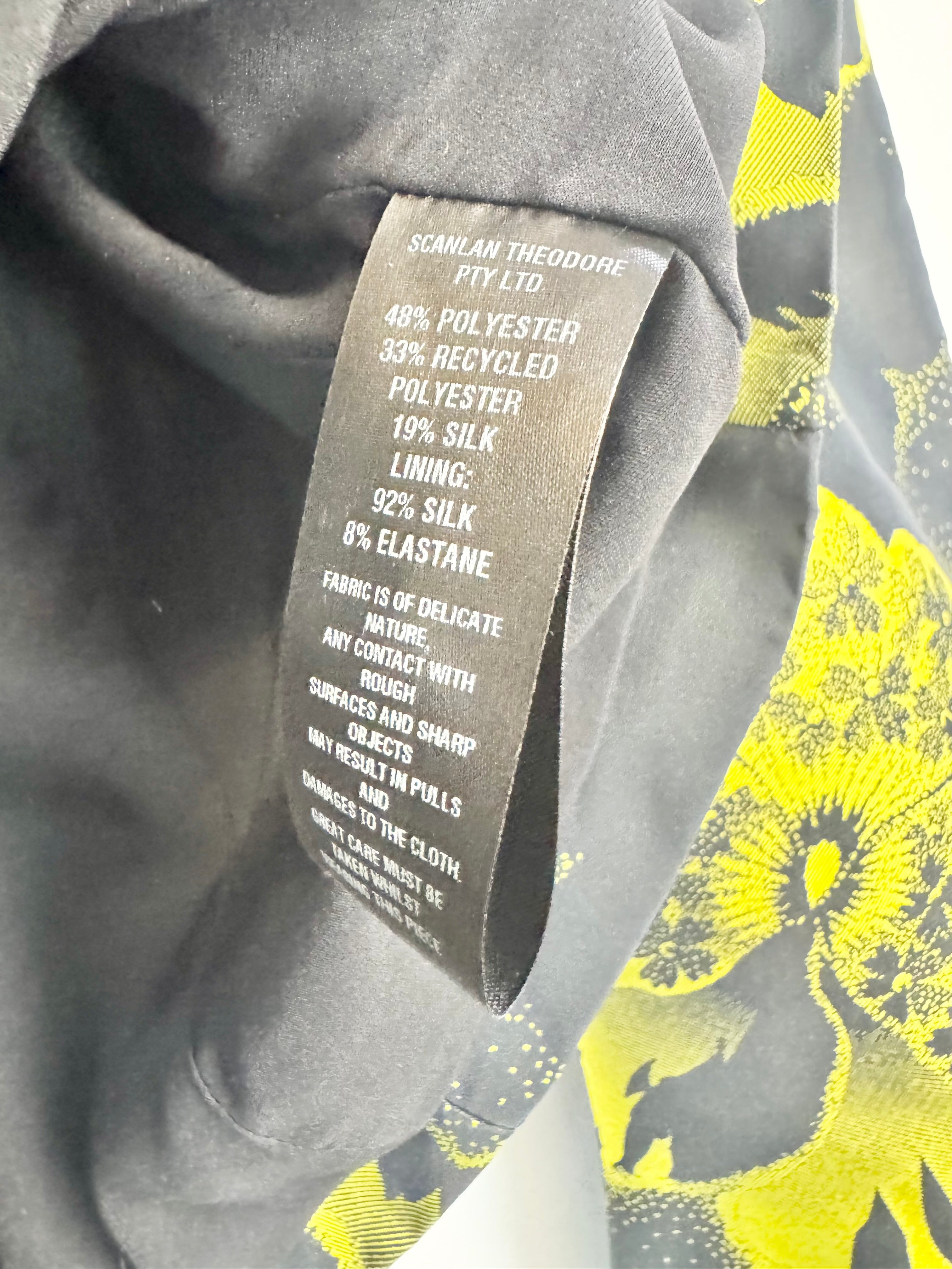 Scanlan Theodore 'Citrus' Black & Yellow Taffeta Balloon Sleeve Cropped Blouse