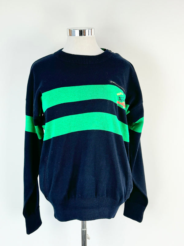 Paul & Shark Navy & Emerald Green Wool Jumper - XL