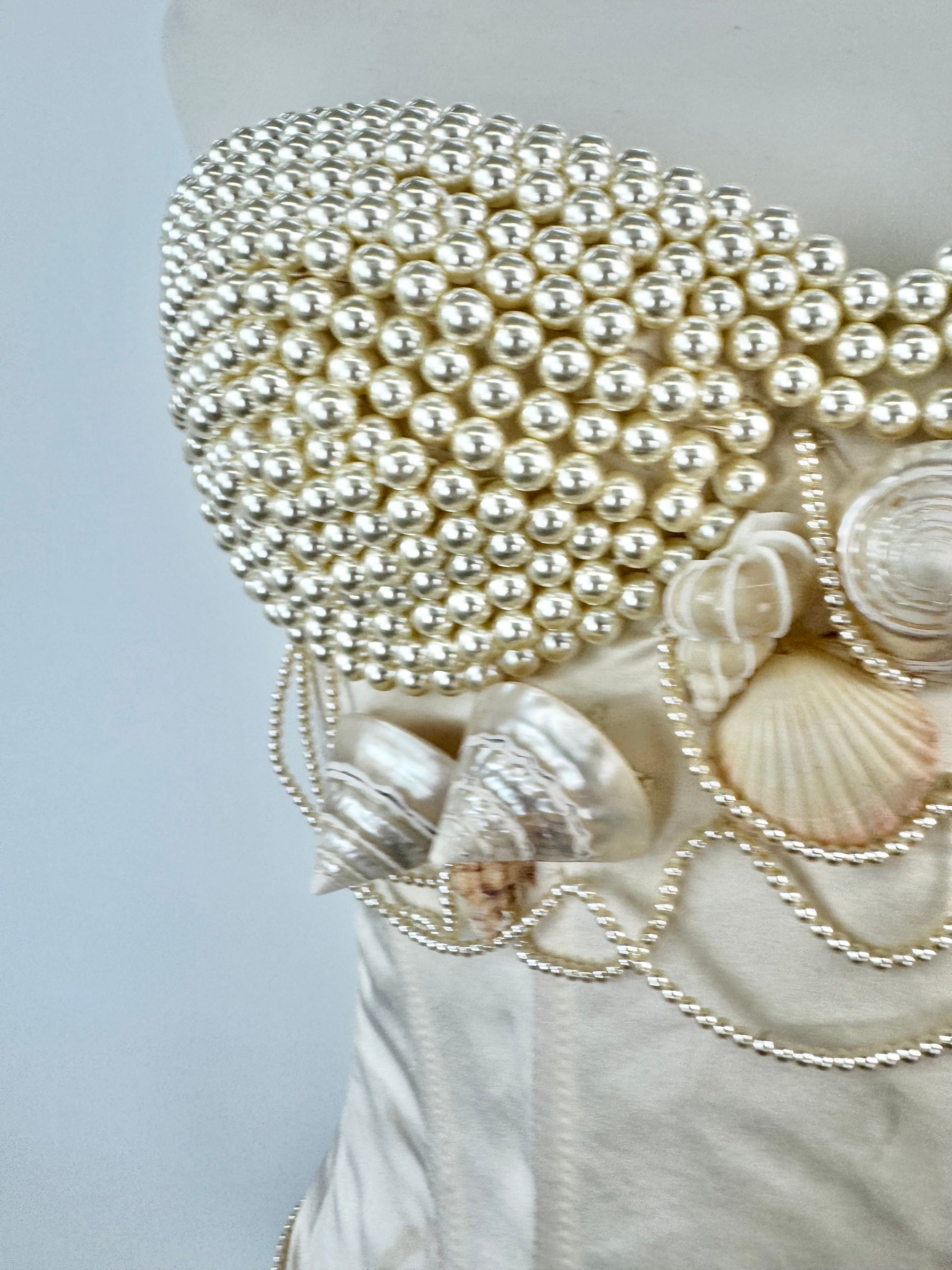 Cream Satin Hand Embellished Pearl & Shell Corset - AU8/10