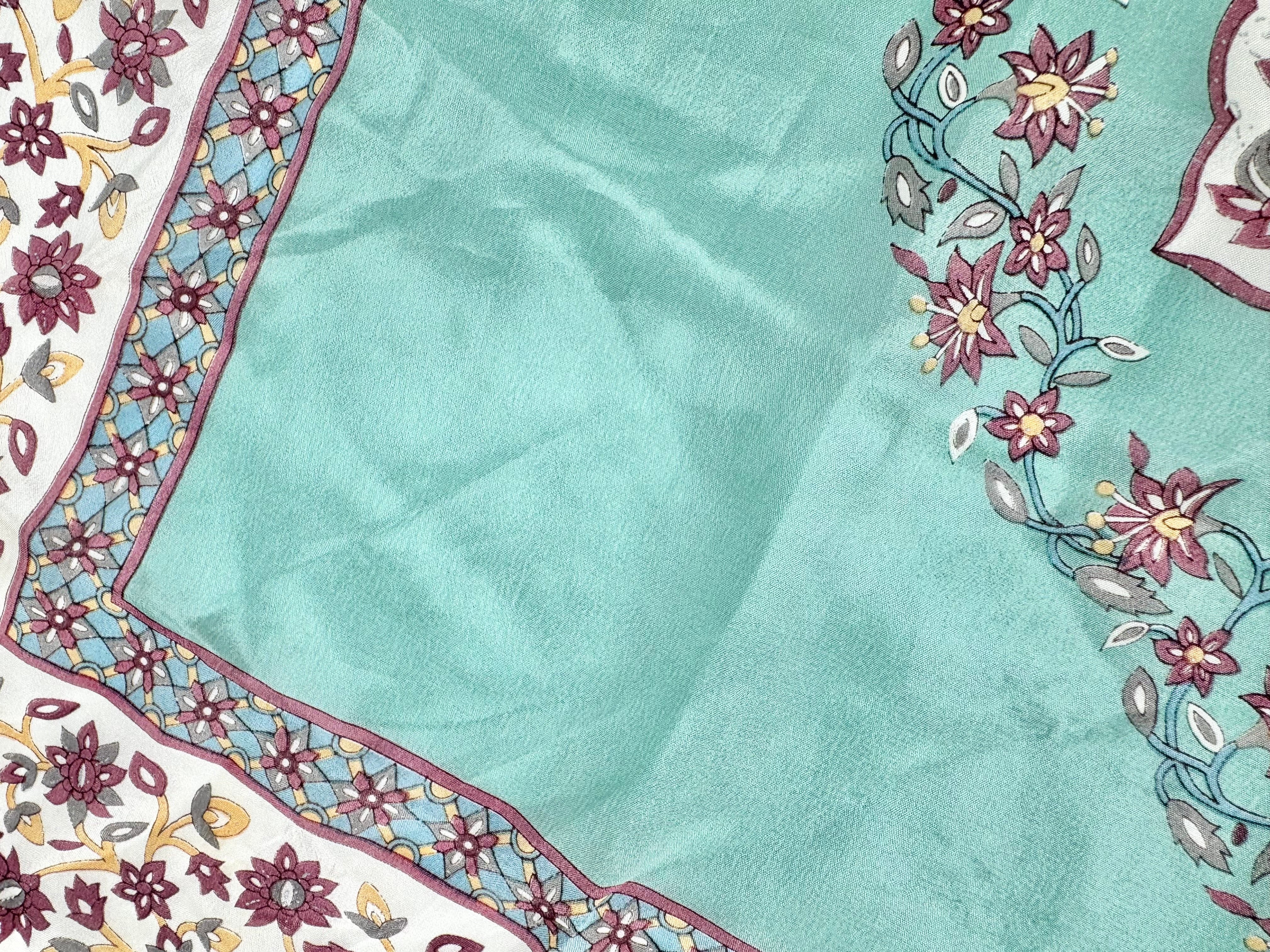 Oscar de la Renta Seafoam Silk Floral Pattern Scarf