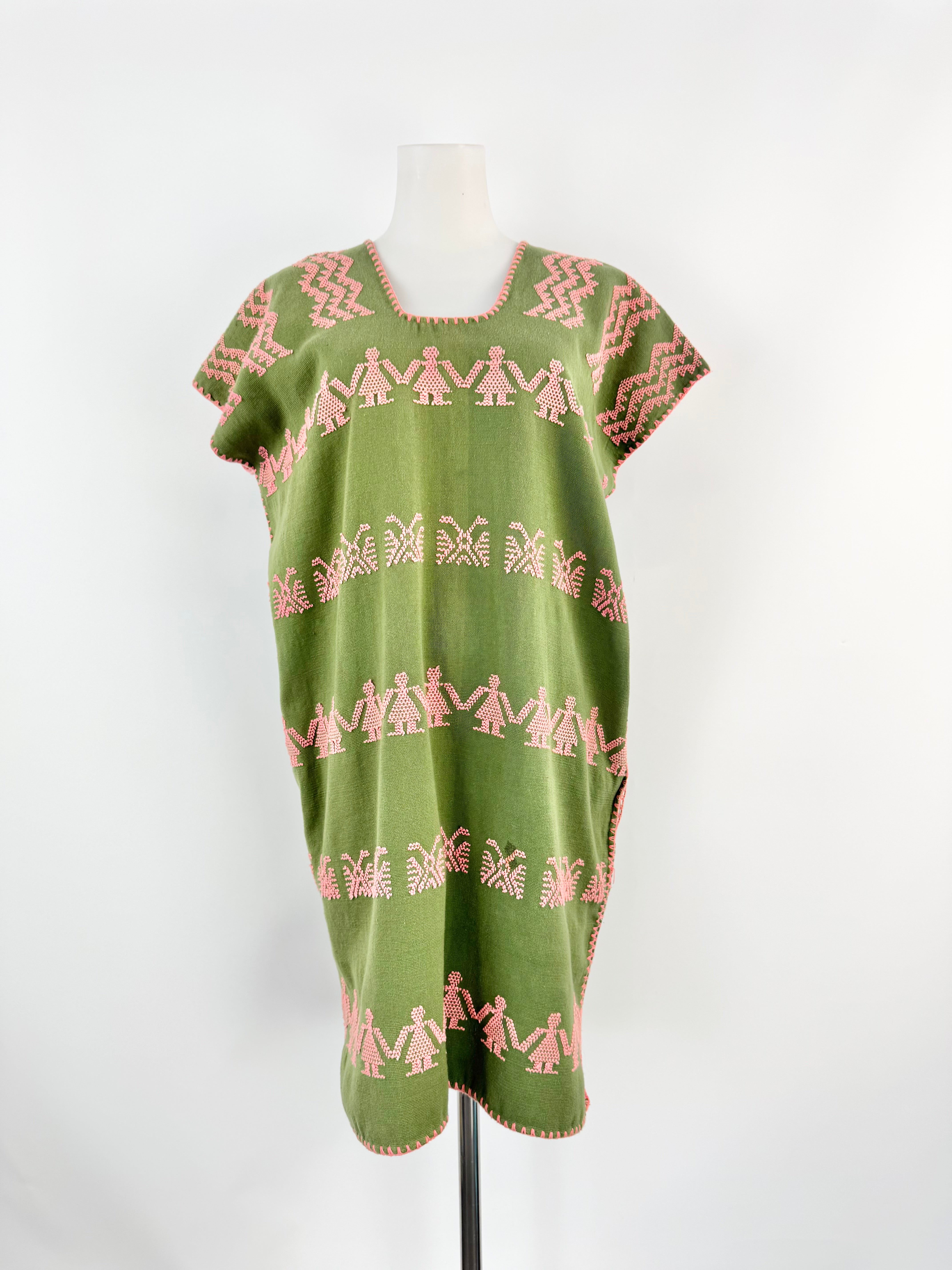 Pippa Holt Green & Pink 'People' Embroidered Kaftan - OSFA