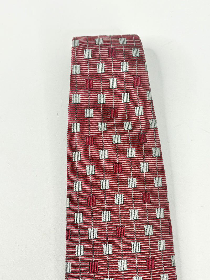Giorgio Armani Maroon Geometric-Pattern Silk Tie