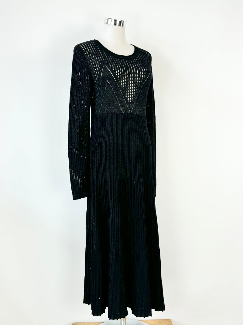 Bimba y Lola Black Metallic Pleated Knit Long Sleeve Dress - AU10