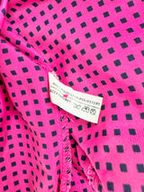 Vintage Louis Feraud Hot Pink Square Pattern Silky Blouse - AU6/8