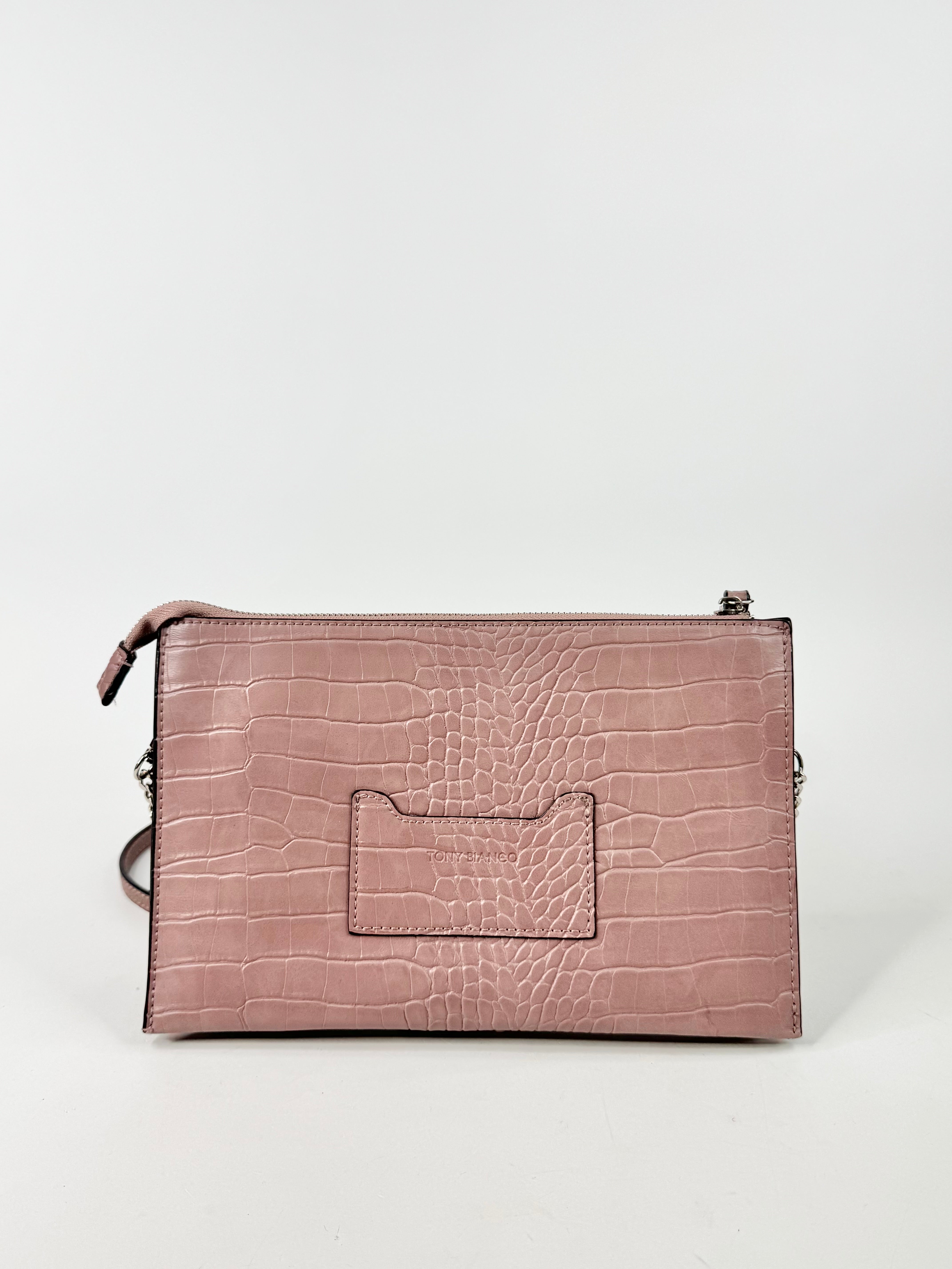 Tony Bianco Dusty Mauve Croc Embossed Shoulder Bag