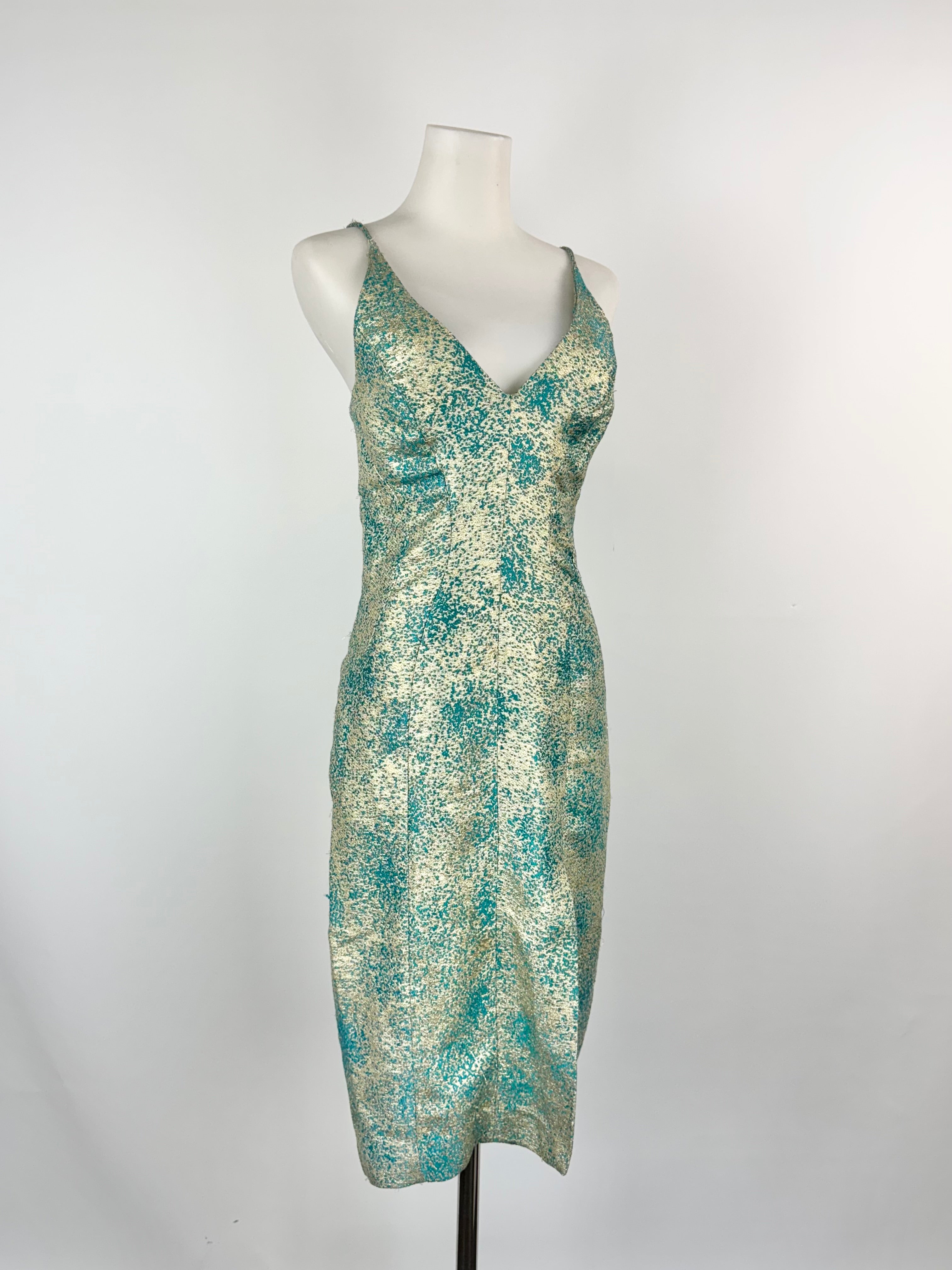 Zimmermann Gold & Turquoise Jacquard Cocktail Dress - AU8
