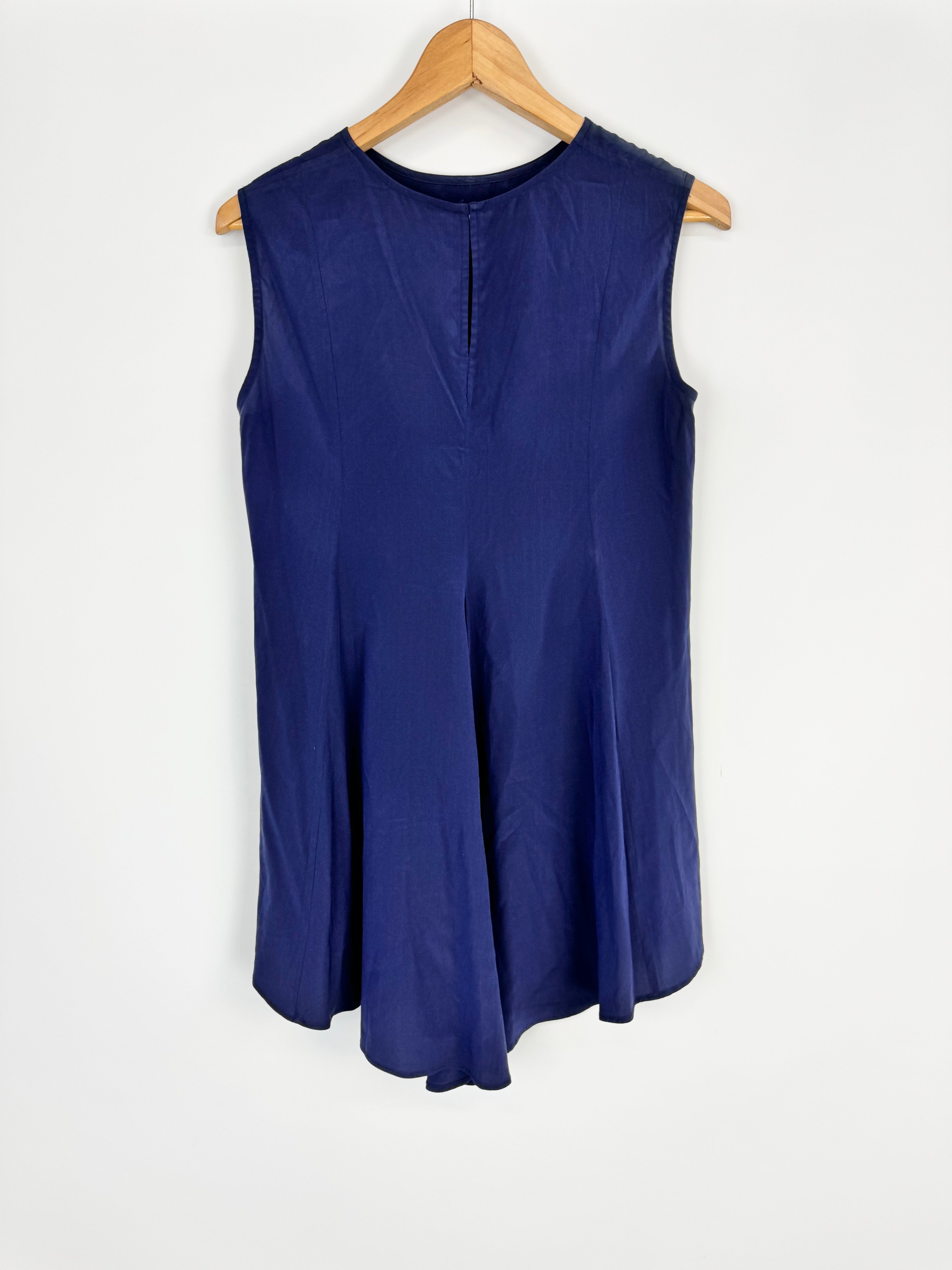 Scanlan Theodore Navy Silk Sheer Asymmetrical Blouse - AU8/10