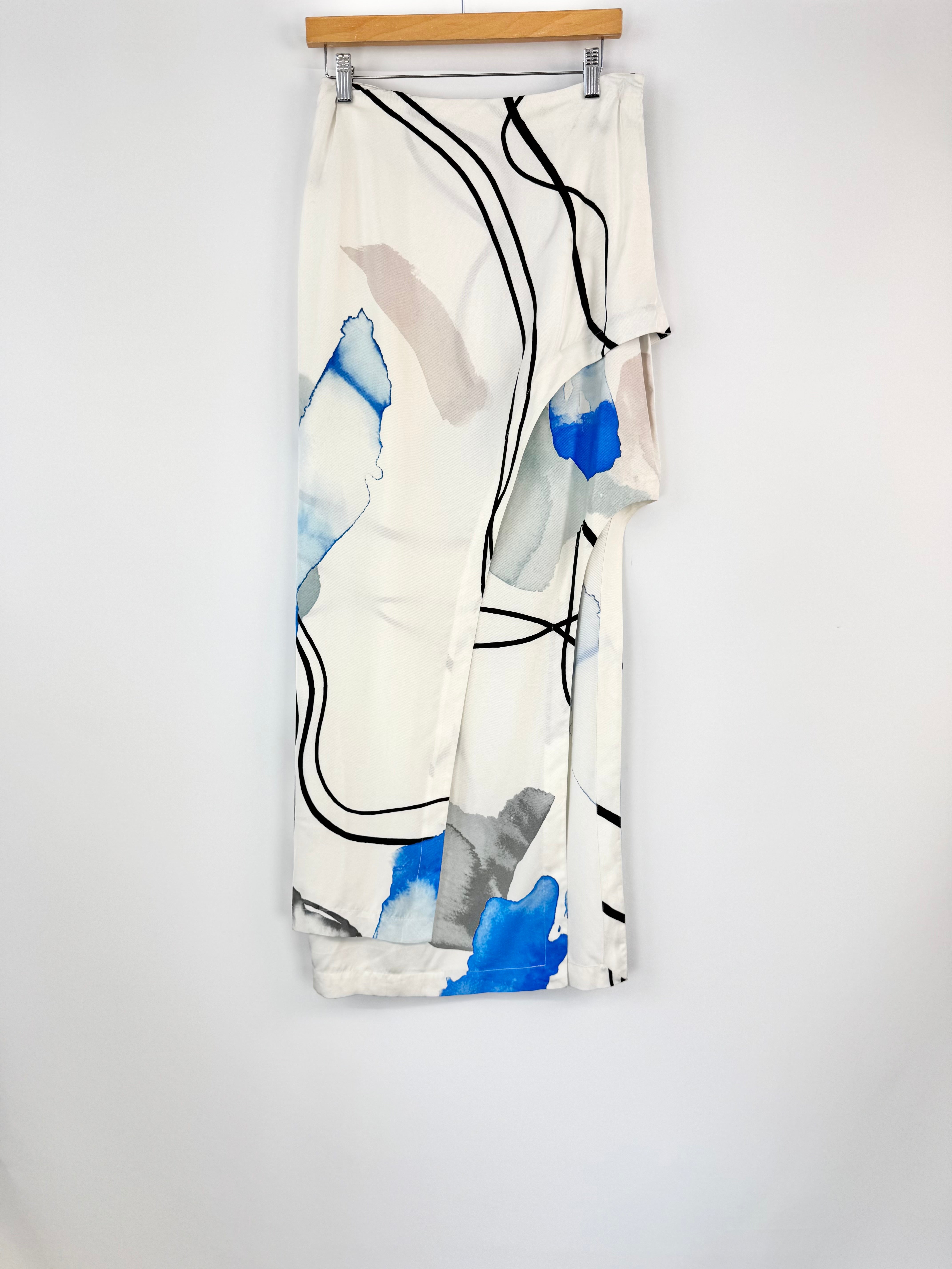 Sass & Bide White, Blue & Grey 'The Abstract' Asymmetric Skirt - AU10