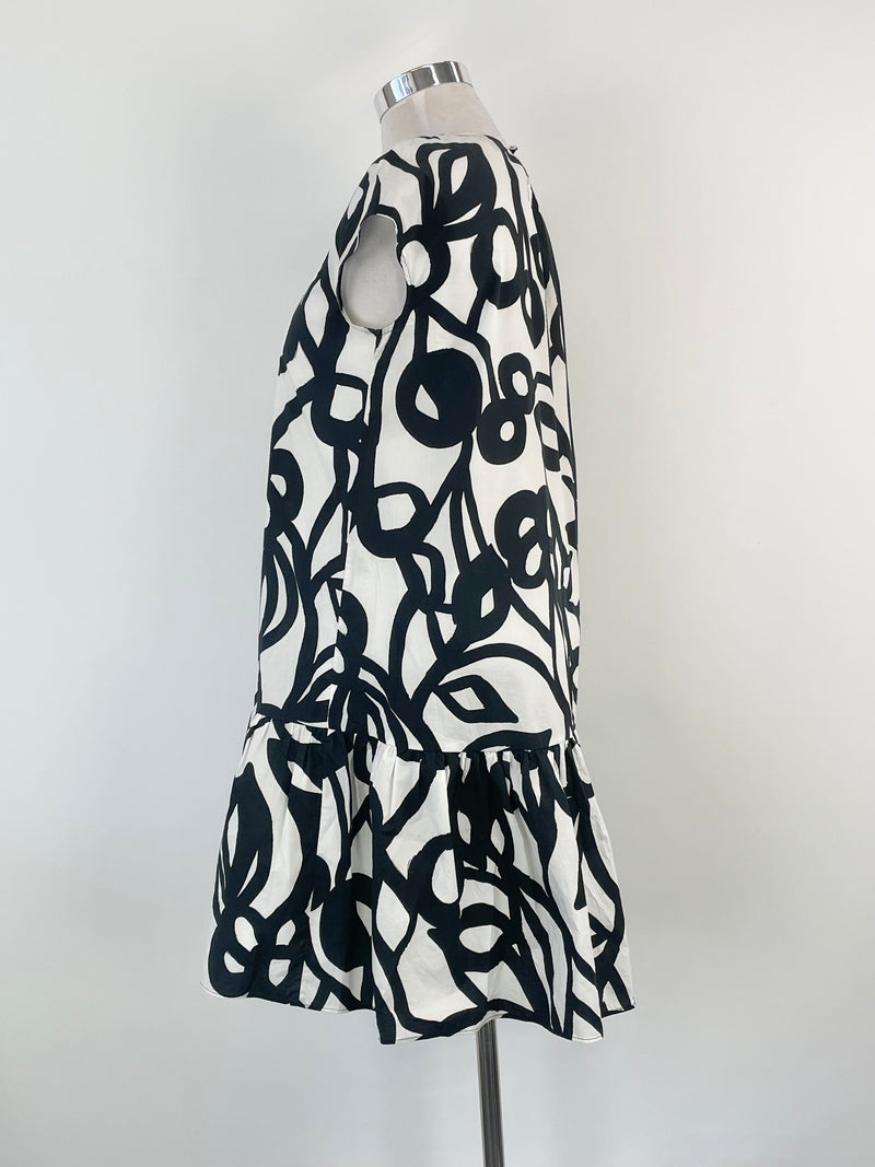 Aspesi White & Black Patterned Sleeveless Midi Dress - AU10