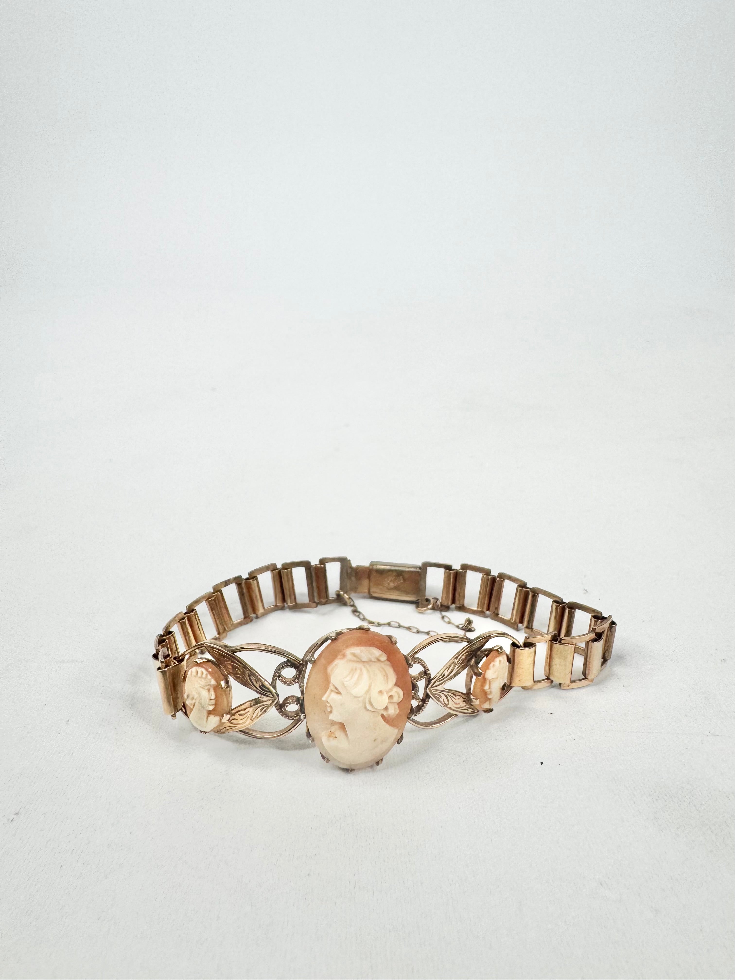 Vintage Gold Plated Triple Cameo Bracelet