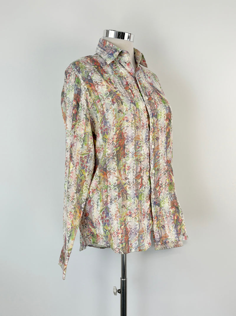 Monza Italy Sheer Floral Print Shirt - L