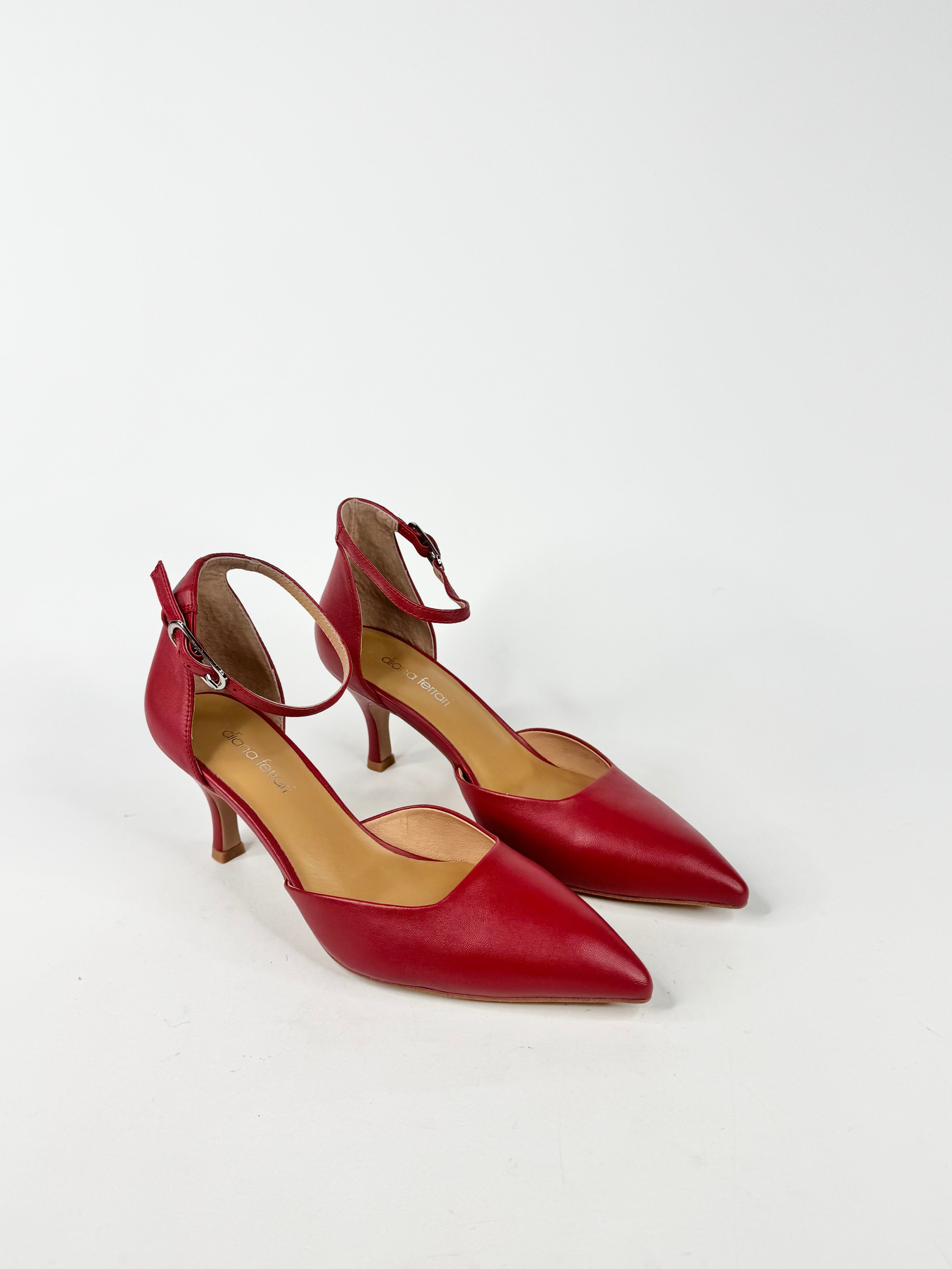 MFW Diana Ferrari Tartine Deep Red Leather Heels - EU37