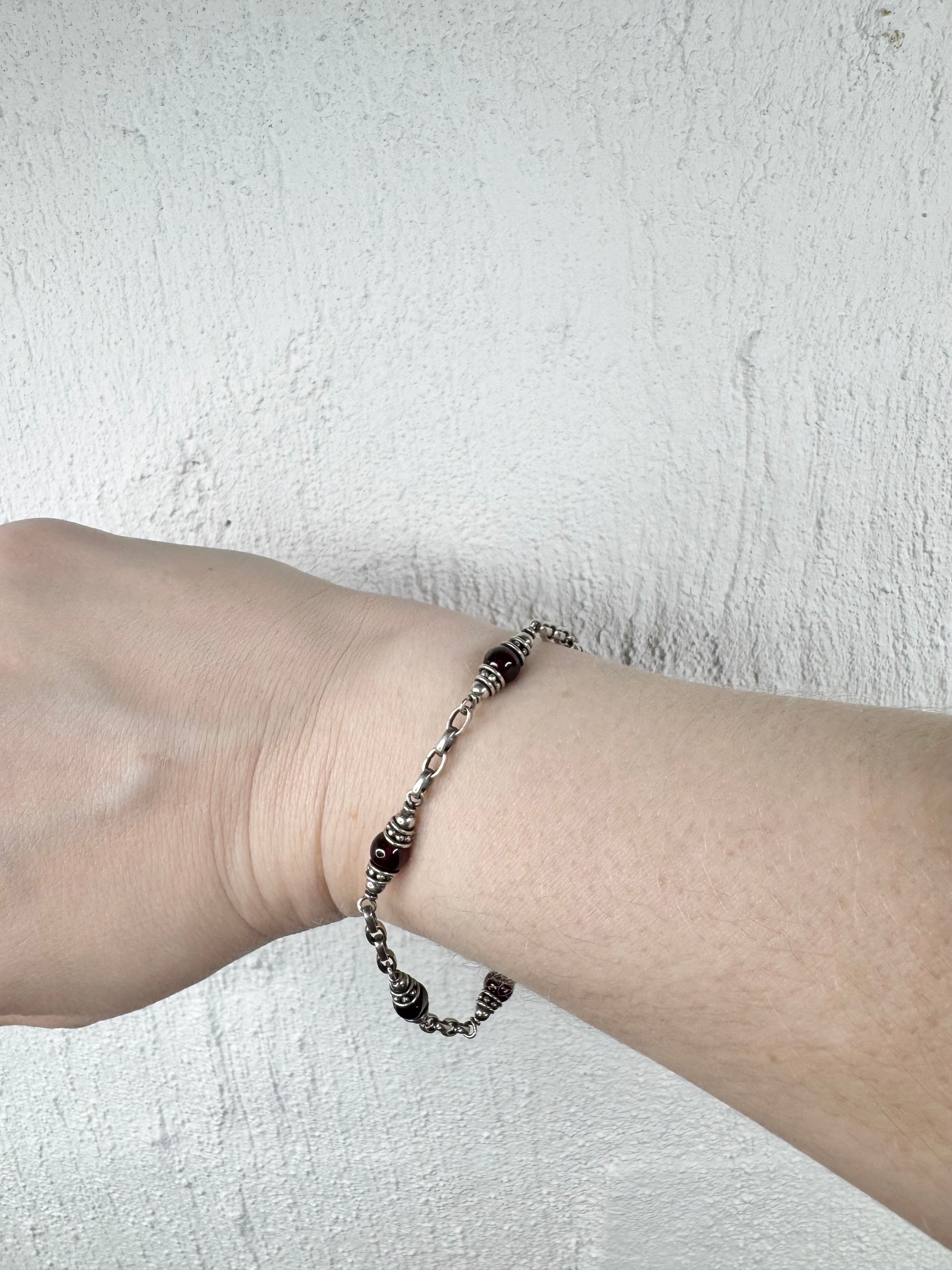 Vintage Silver & Garnet Bead Bracelet
