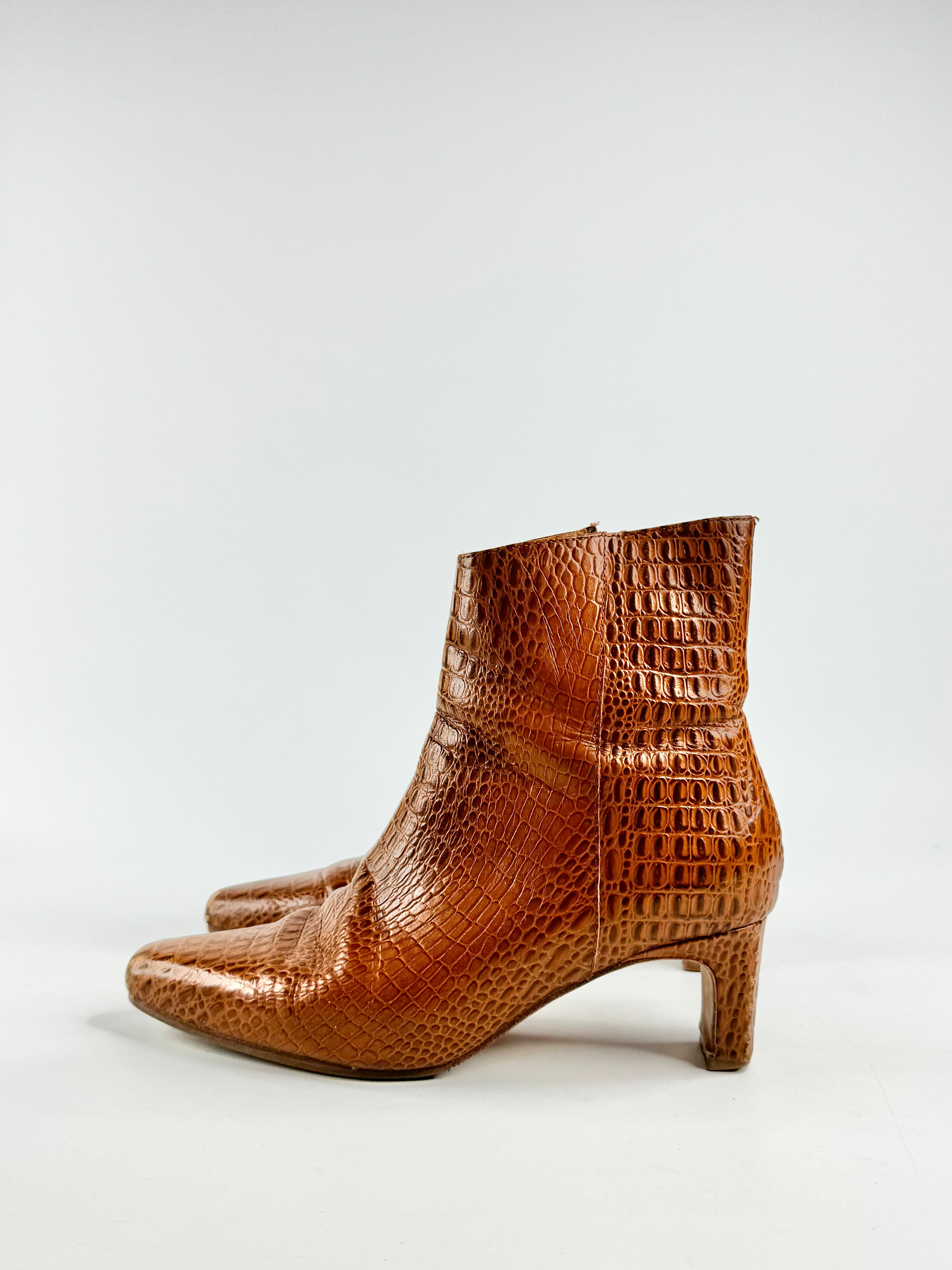 Bared Tan Reptile Ankle Boots - EU38