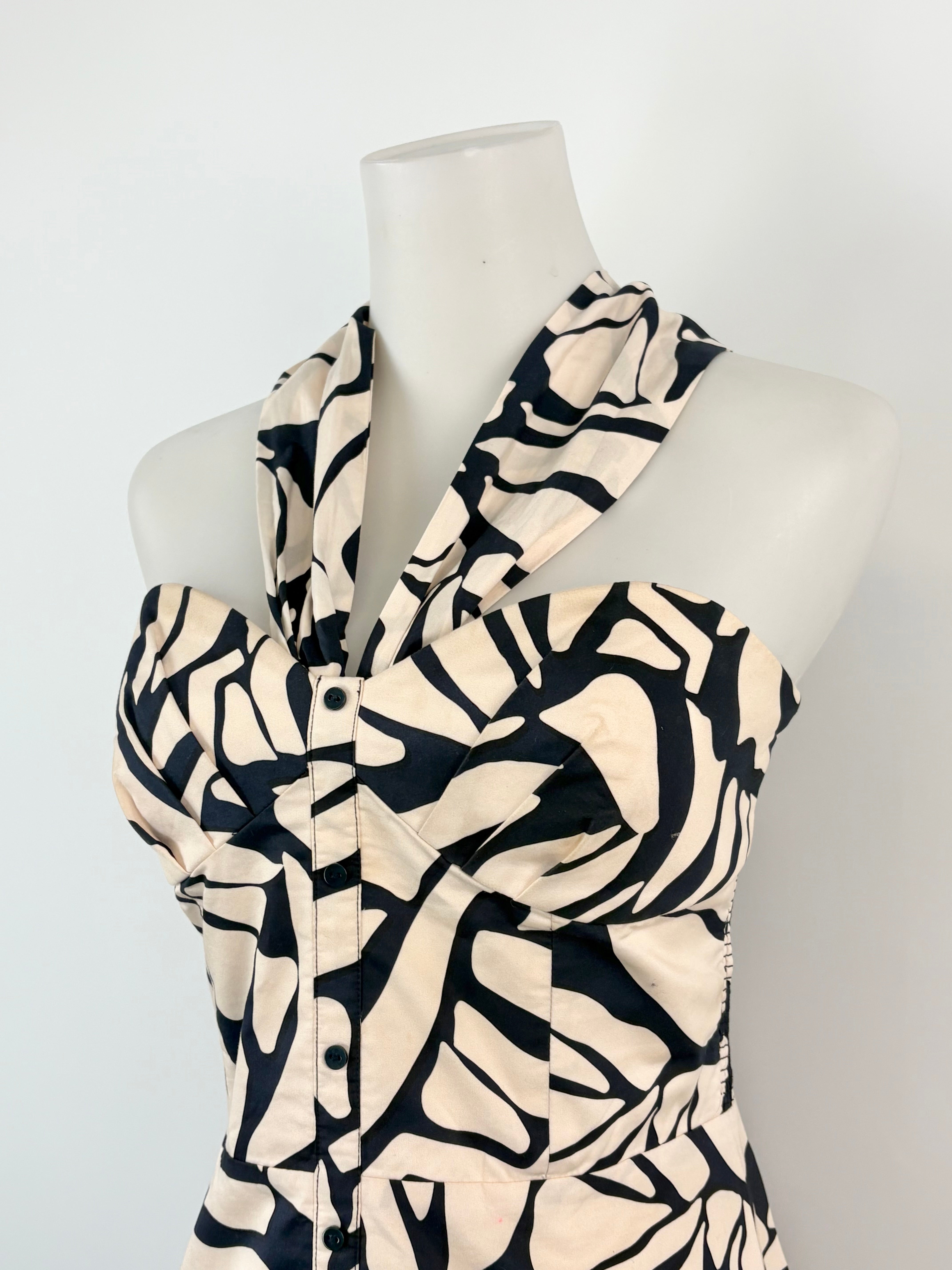 Husk Black & Beige Abstract Print Crisp-Cotton Strapless Dress - AU8