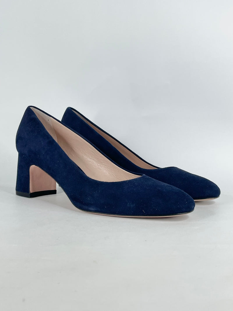 Stuart Weitzman Navy Blue Suede 'Mary Ann 60' Pumps - EU40.5