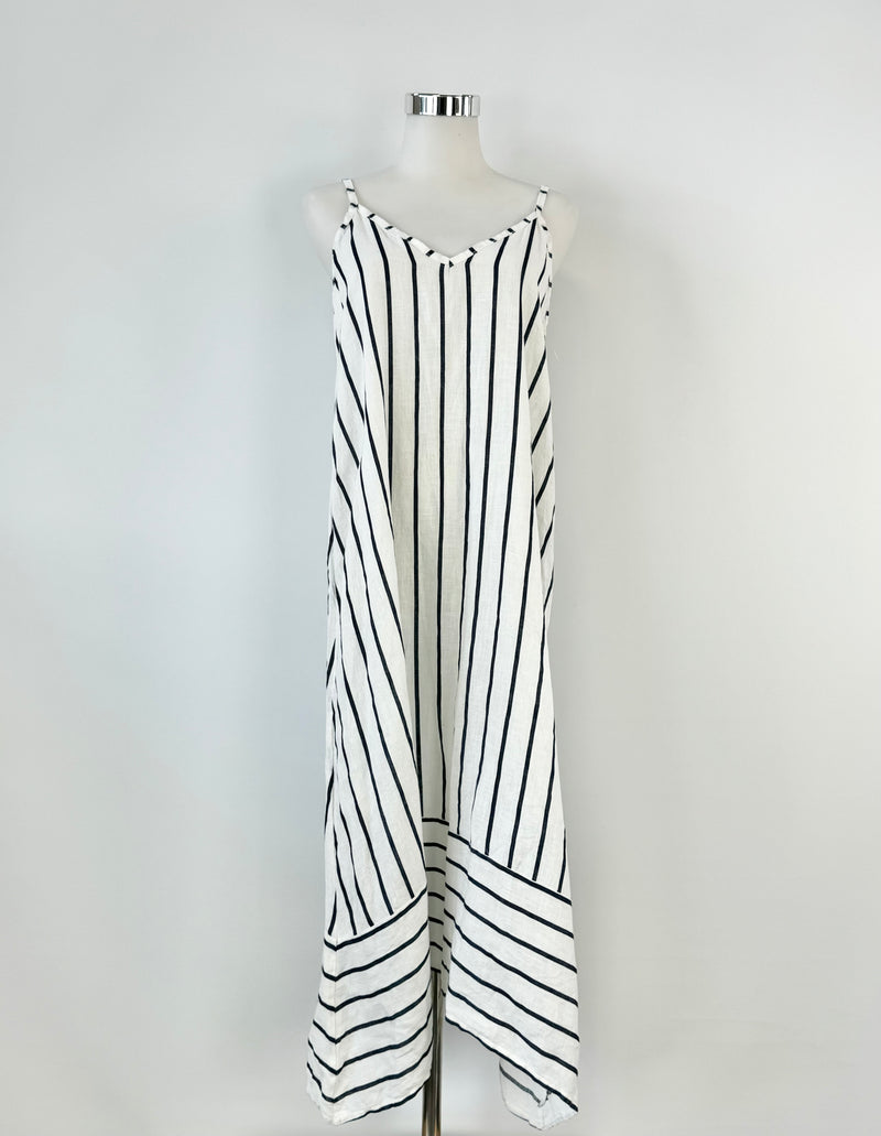 Terzo Millenio White & Blue Striped Linen Dress - AU8/10