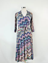 Sacha Drake Blue & Pink Chevron Pattern Wrap Dress - AU10