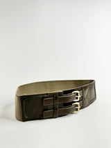 Saba Brown & Grey Leather & Elastic Waist Belt - M