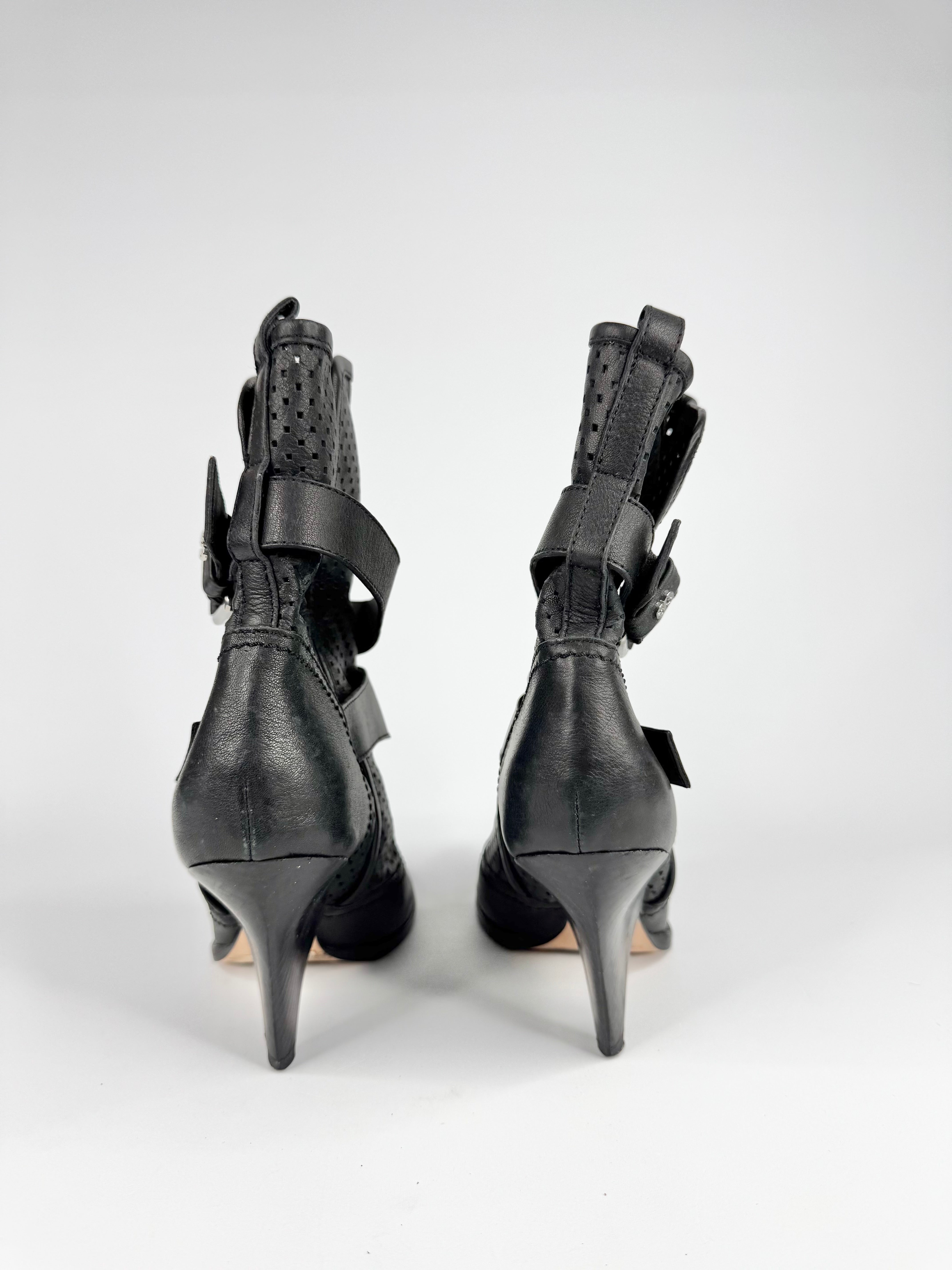 Escada Sport Black Perforated Leather Wedged Boots - EU36