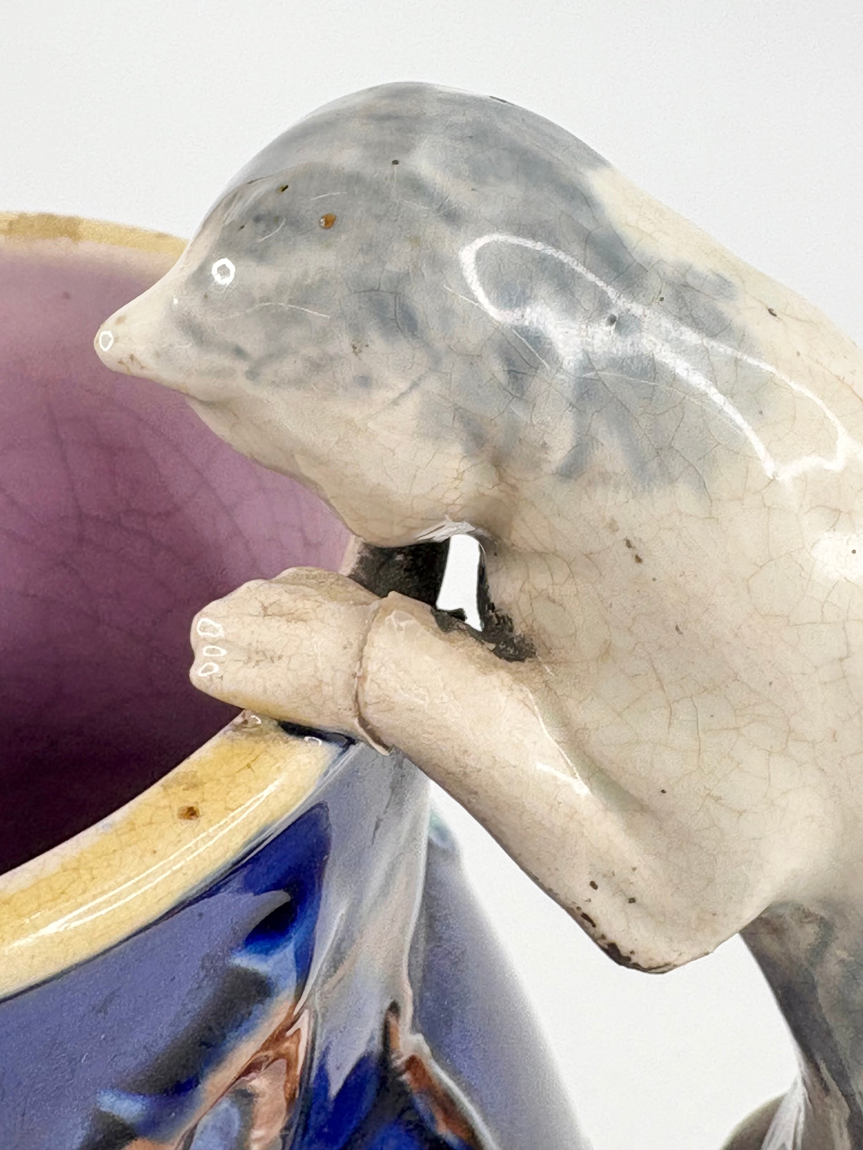 Cobalt Majolica Cat Pitcher