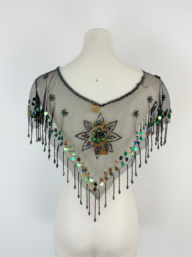 Vicsin Australia Vintage Black Mesh Embellished Mini Cape