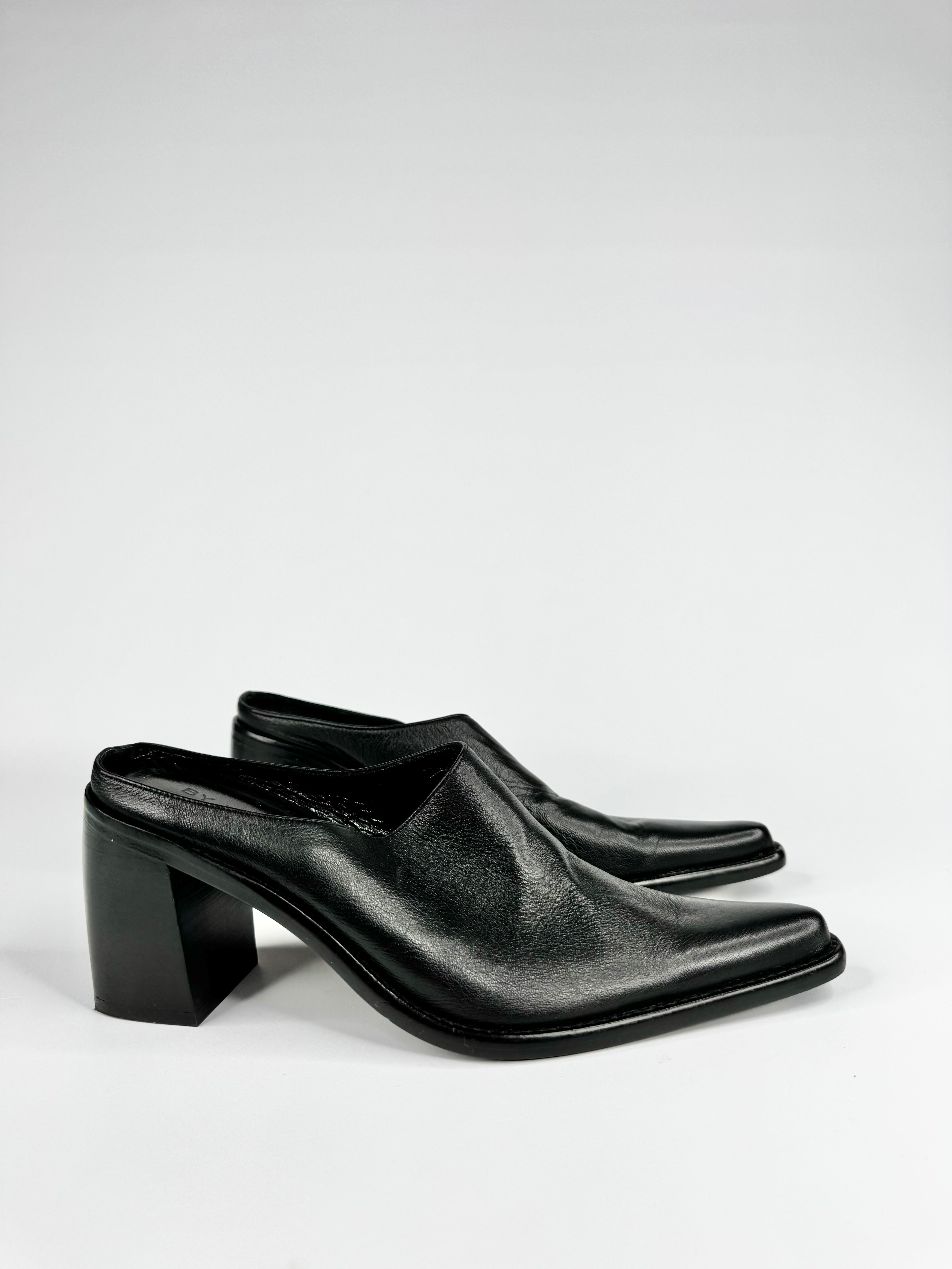 By Far Sleek Black Pointed Toe Leather Mules - EU36