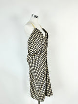 Willow Taupe & Black Grid Pattern Silk Dress - AU10/12