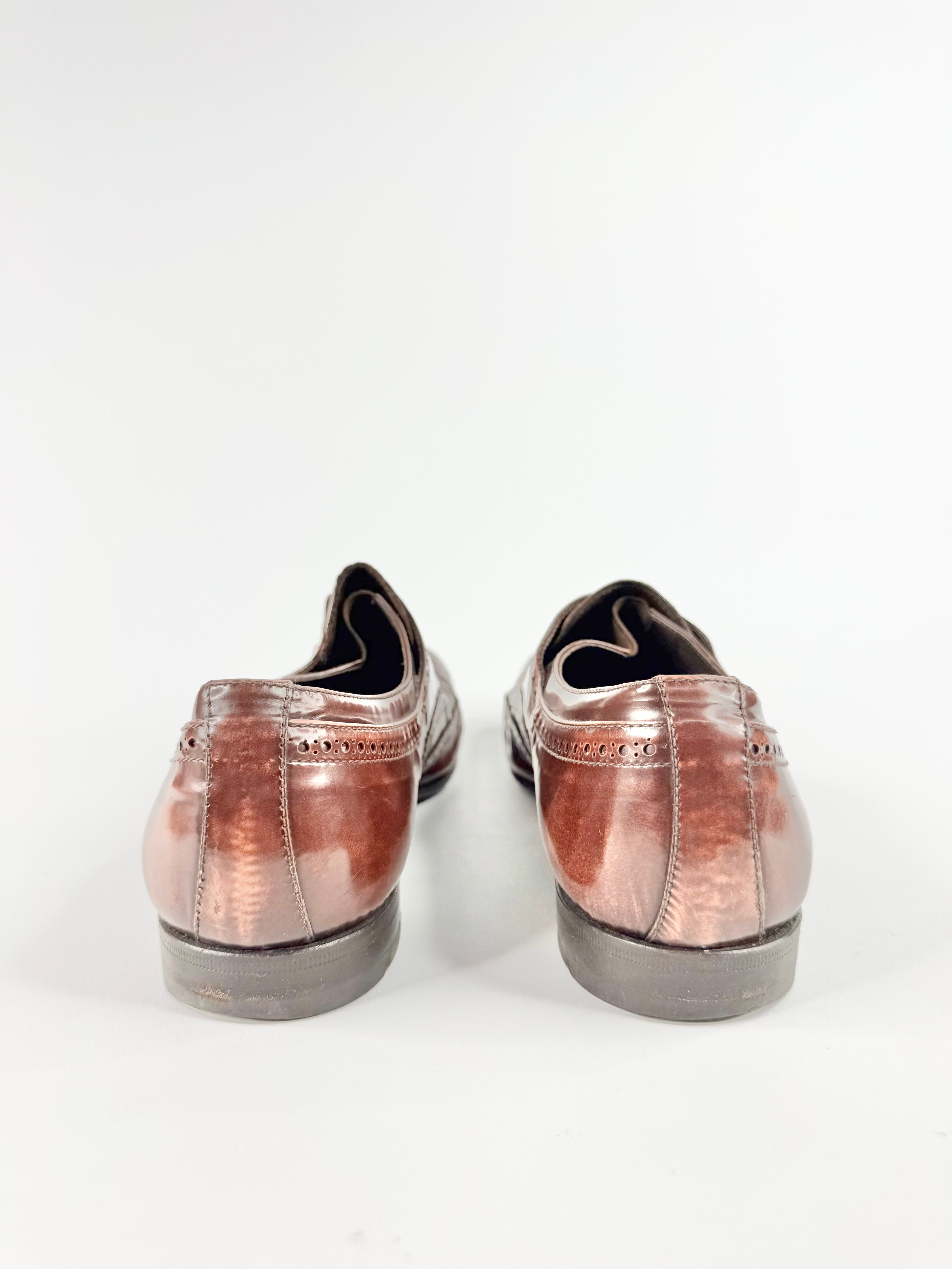 Prada Burnished Brown Leather Brogue Oxfords - EU41