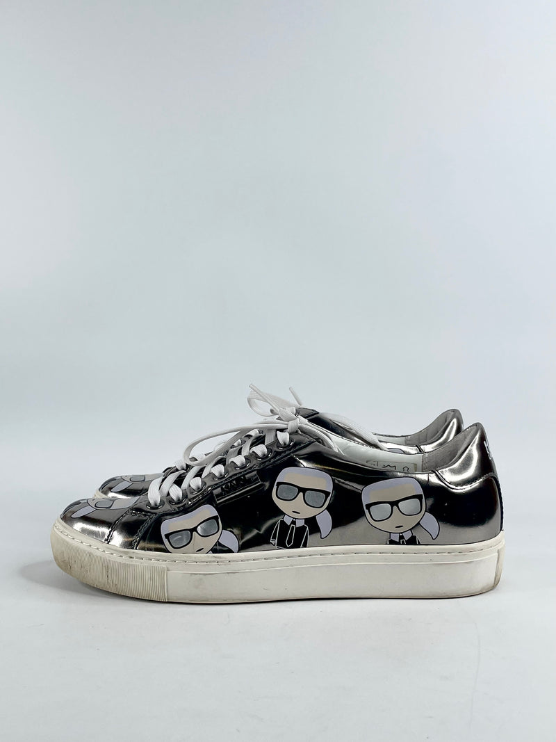 Karl Lagerfeld Metallic Silver Patent Sneakers - EU37