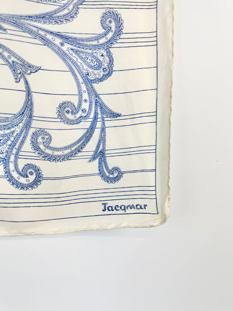 Jacqmar Cream & Blue Paisley Silk Scarf