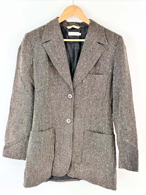 Patrick Gerard Cream & Brown Herringbone Wool Blend Blazer - AU10/12