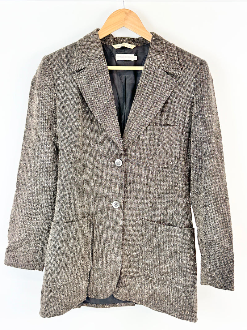 Patrick Gerard Cream & Brown Herringbone Wool Blend Blazer - AU10/12