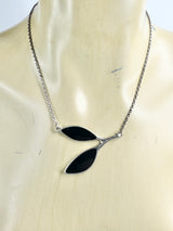 Pilgrim Silver Toned Grey Enamel Leaf Necklace