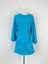 Pfeiffer Cerulean Blue Linen Belted Mini Dress - AU8