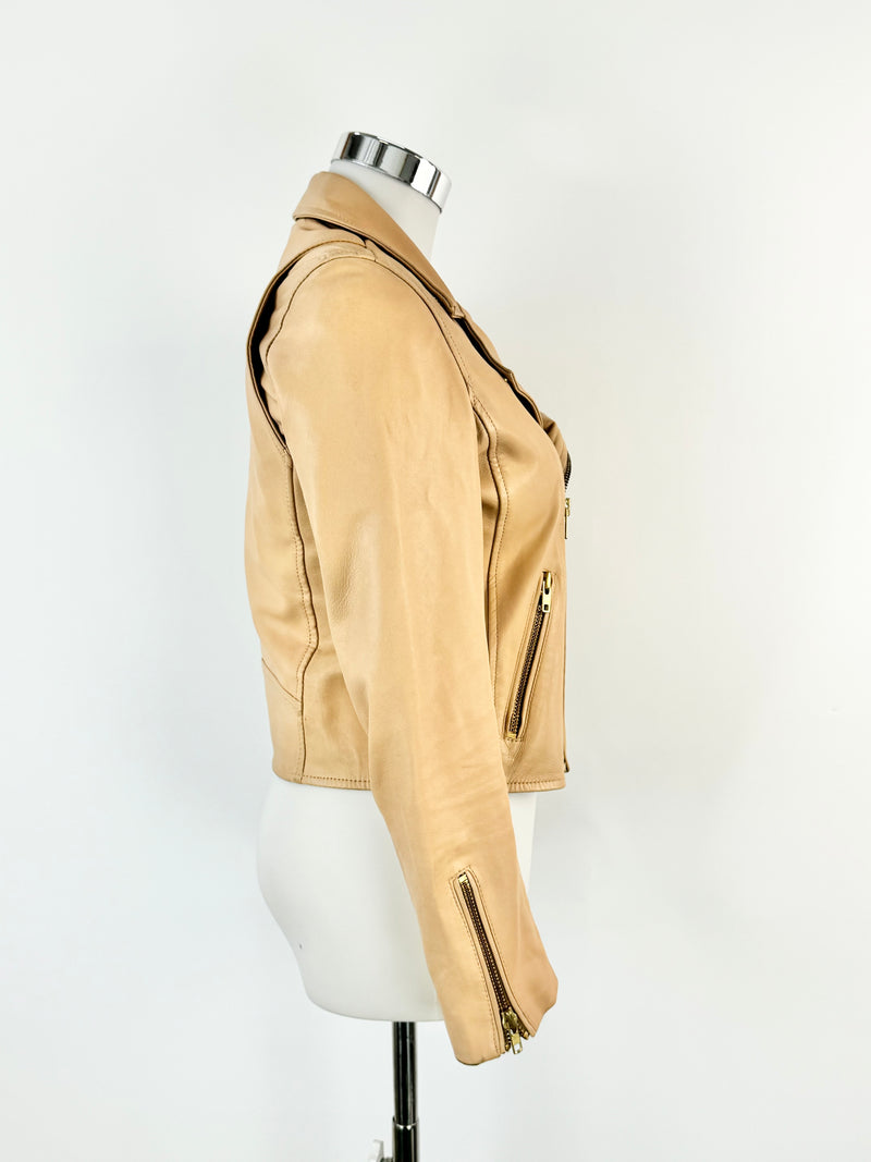 Maje Buttery Soft Eggshell Biker Leather Jacket - AU8