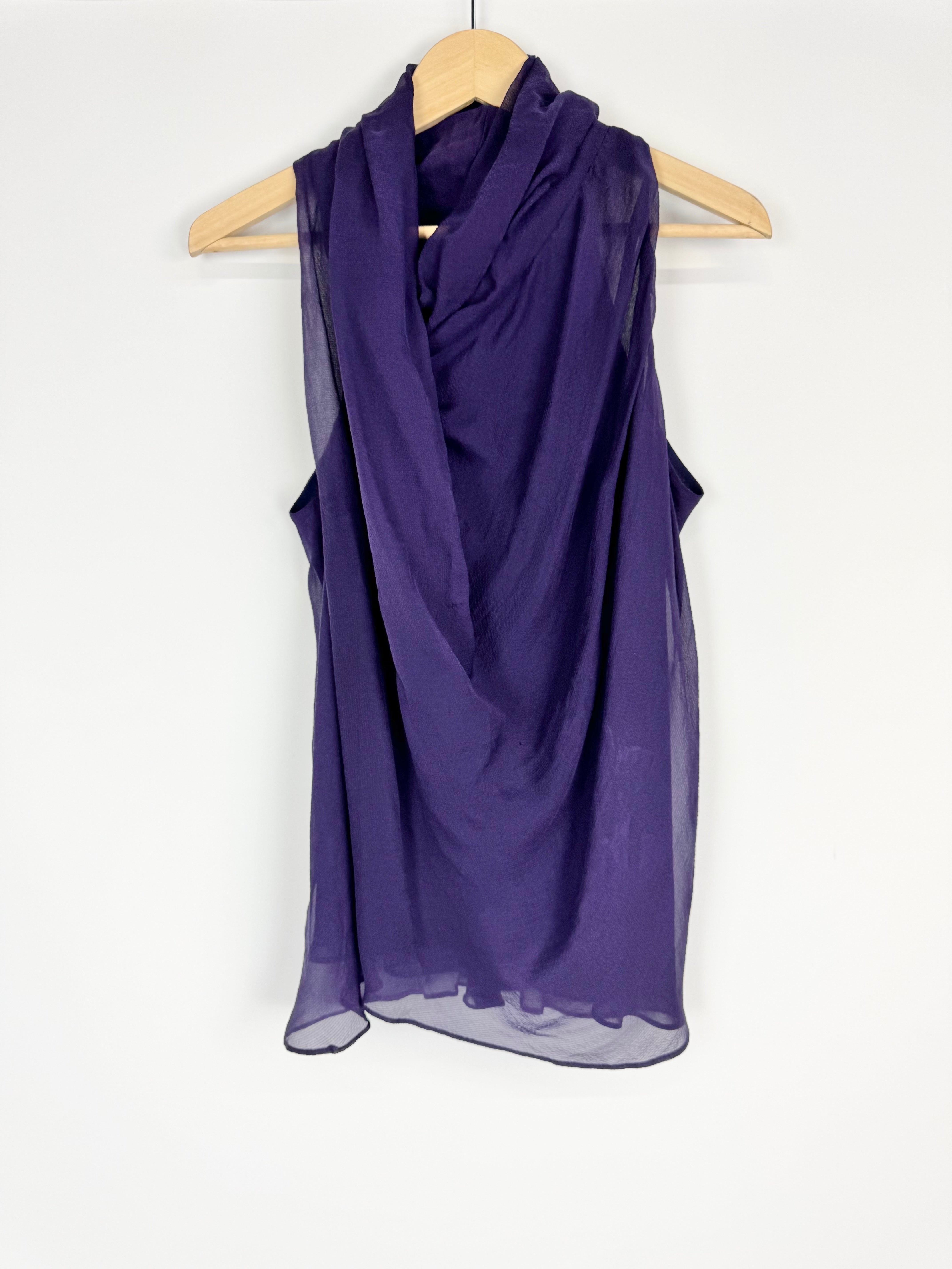 Bianca Spender Dark Violet Drape Detail Sleeveless Blouse - AU10