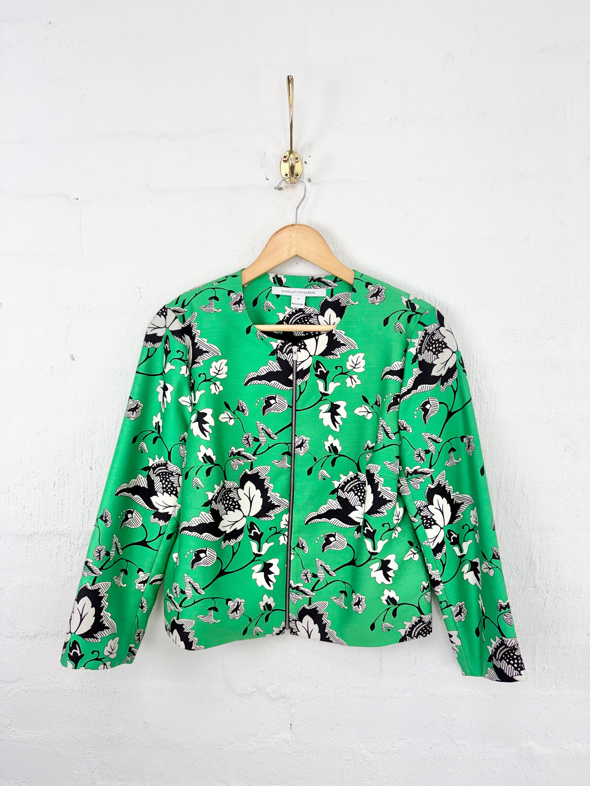 Diane von Furstenberg Green Floral Pattern 'Gabrielle' Wool & Silk Blend Jacket - AU8/10