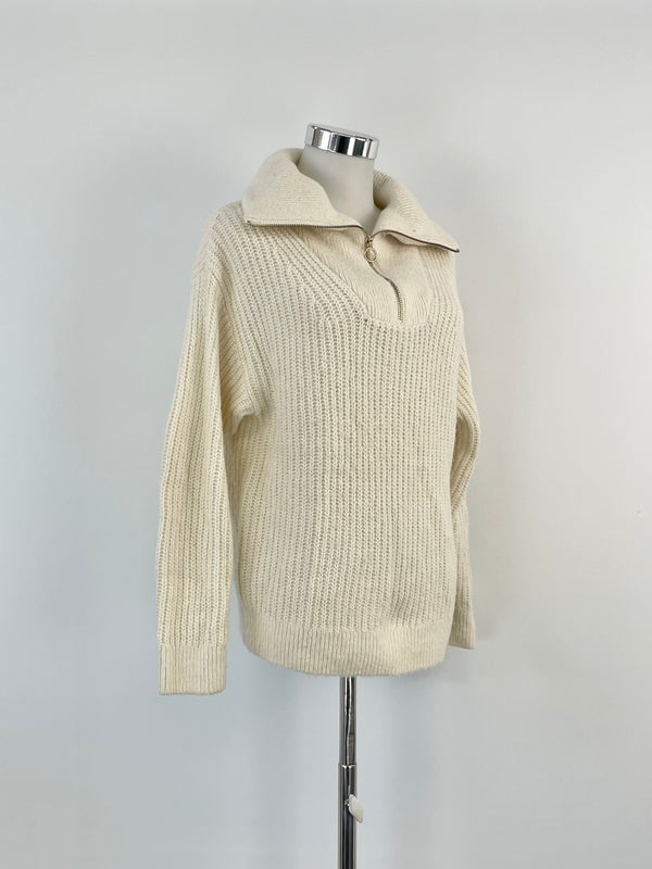 Reiss Cream Ribbed Zip Neck 'Safia' Sweater - AU8