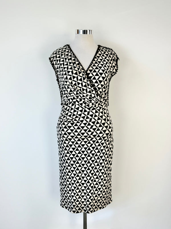 Weekend by Max Mara Black & Cream Geometric Patterned Pencil Dress - AU12