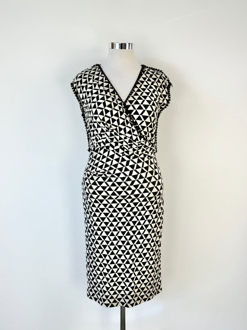 Weekend by Max Mara Black & Cream Geometric Patterned Pencil Dress - AU12