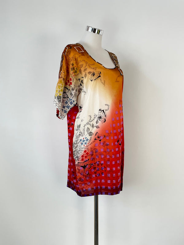 Johnny Was Sunset Butterfly-Print Silk Tunic - AU6/8