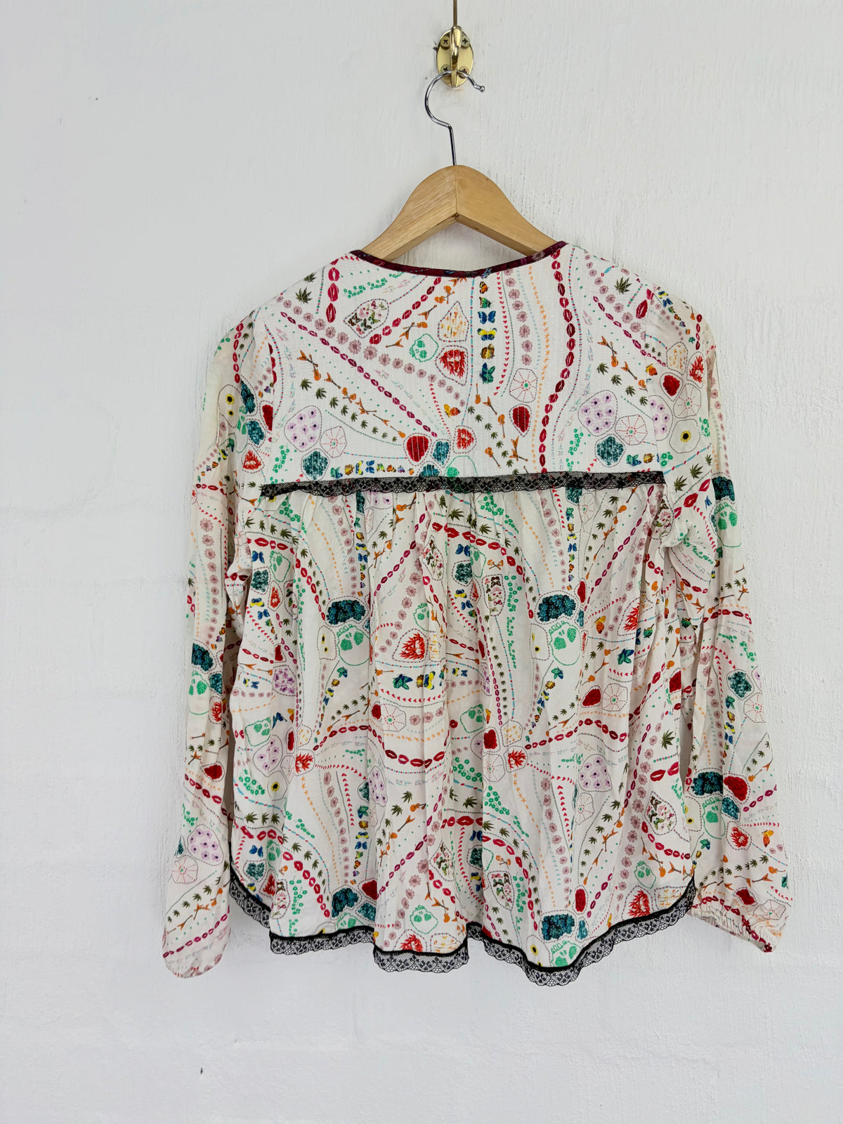 Zadig & Voltaire White Patterned Keyhole Blouse - AU10/12