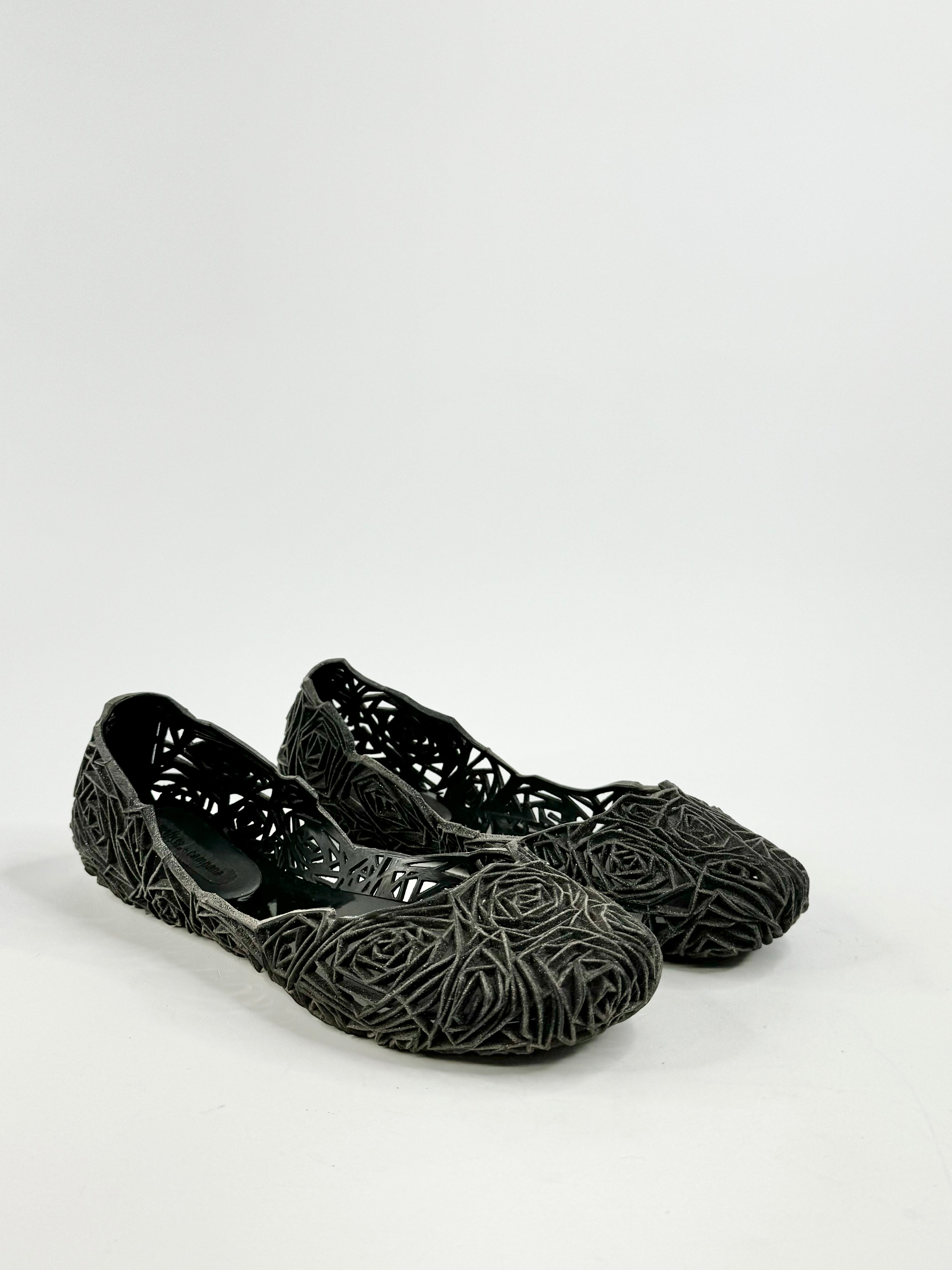 Melissa x Campana Black 3D Rose Ballet Flats - EU40