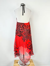 Belinda Fairbanks Red & Black Leopard Print Silk Strap Dress - AU8