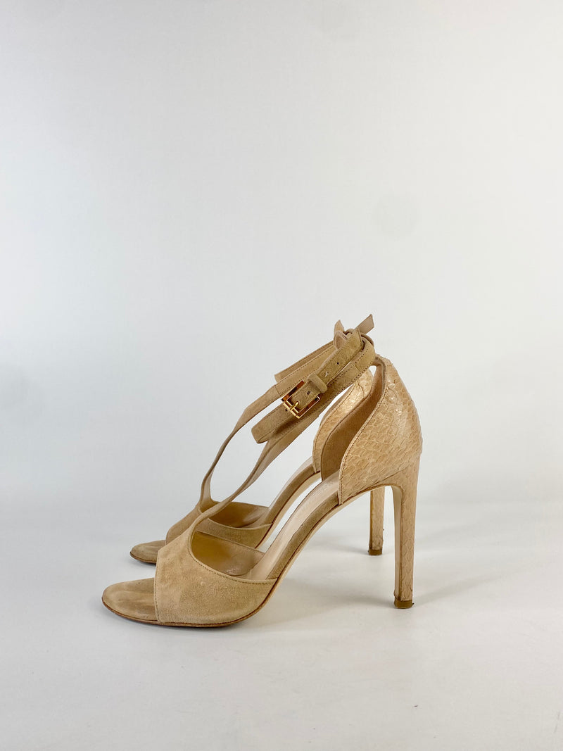 Bianca Buccheri Sanded Suede & Snake Embossed Leather Stilettos - EU37